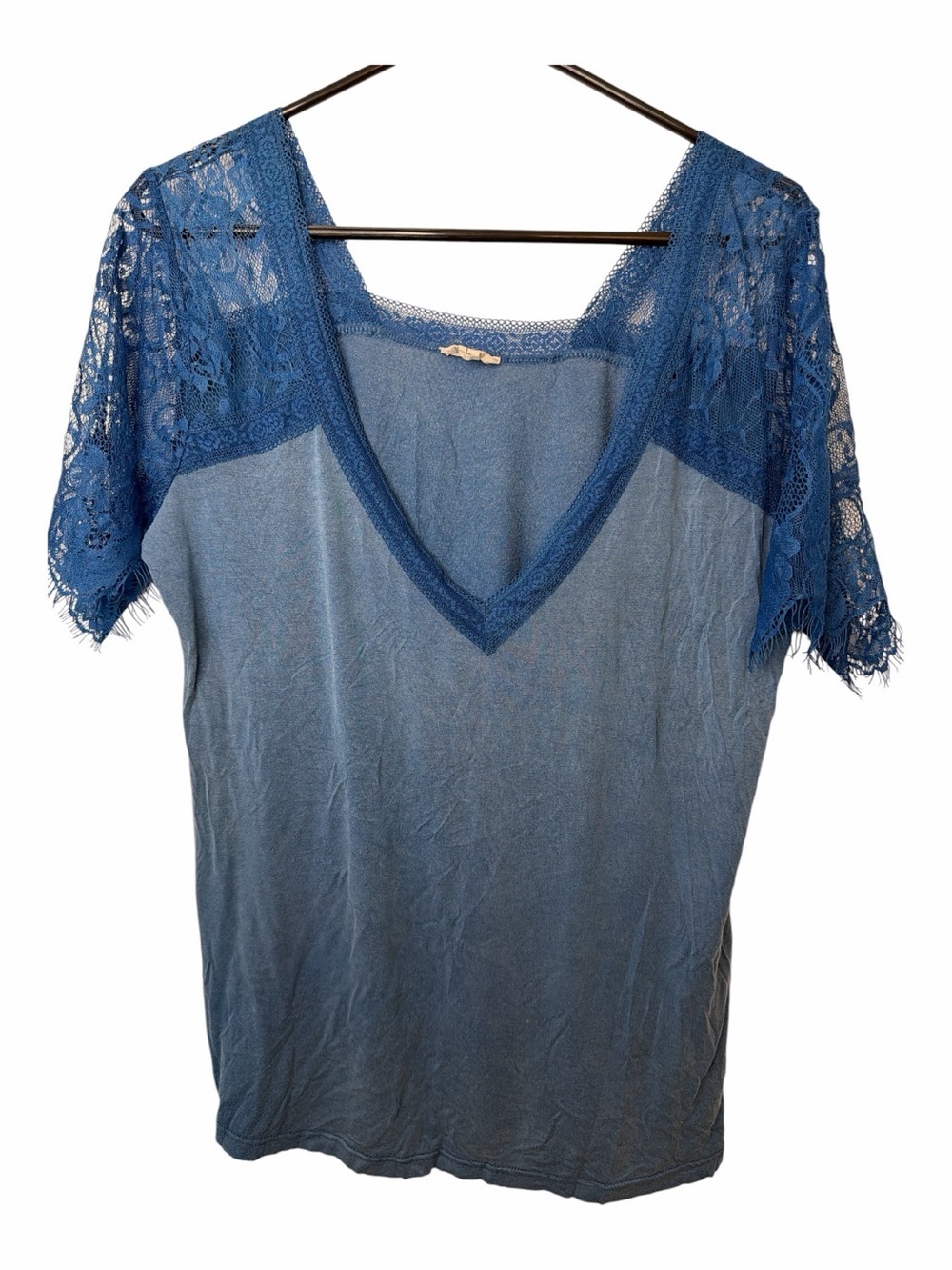 POL Blue 1/2 lace sleeve v-neck tee